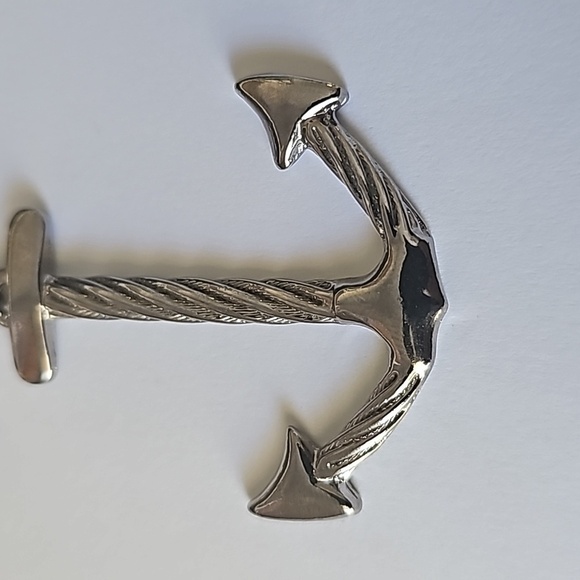 Vintage Pewter/Silver Bar Pin with Dangling Anchor Brooch Naval Nautical - Picture 4 of 5